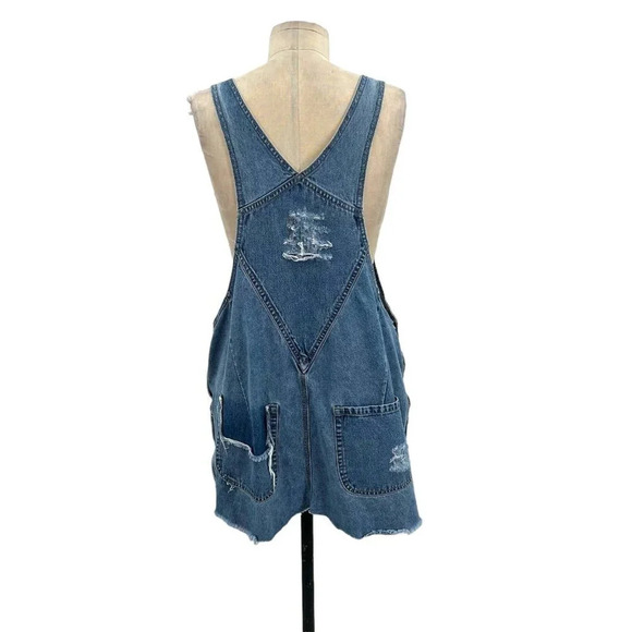 Furst of a Kind Distressed Denim Medium Wash Overall Dress Shortalls Size Medium - Picture 5 of 6